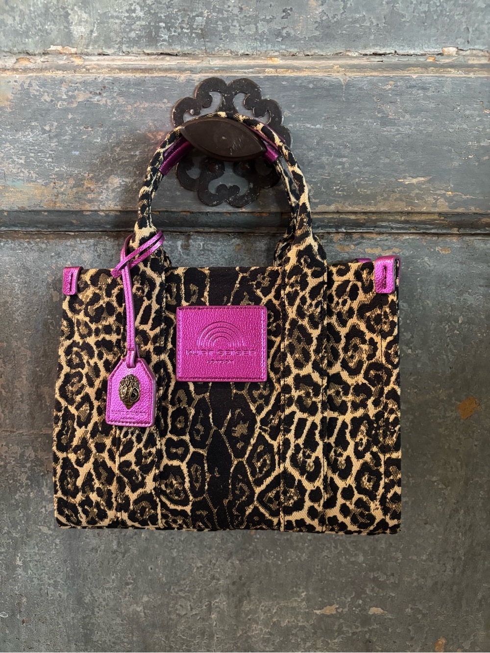 Kurt Geiger Leopard Print Tote with Fuchsia Trim